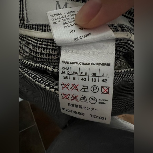 MaxMara straight leg trousers in linen in black and white plaid - Picture 7 of 9